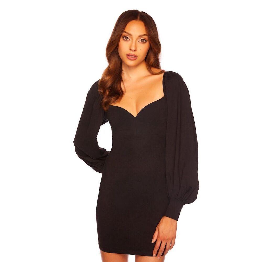 Susana Monaco NWT Women's Sweetheart Neck Puff Sleeve Dress in Black Size S